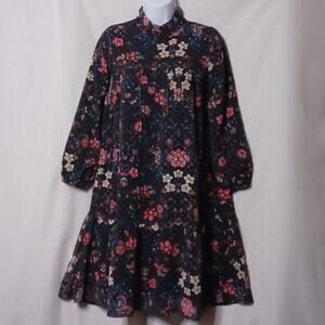 To La Roo Girls Black Floral  Tunic Neck Midi Dress. Size 14